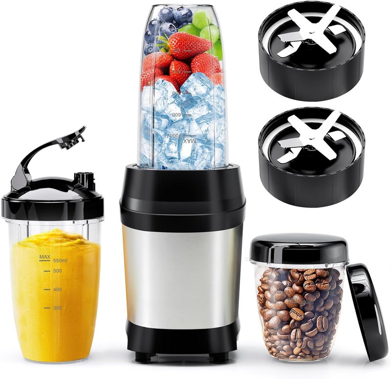 Nahida Blender for Smoothies, 1200W Smoothie Blender for Ice Crushing, Blenders with (2) 6-Fin Blades, Personal Blenders for Kitchen with 23oz, 32oz, 37oz Easy Go Cups for Juices, Silver - Image 1
